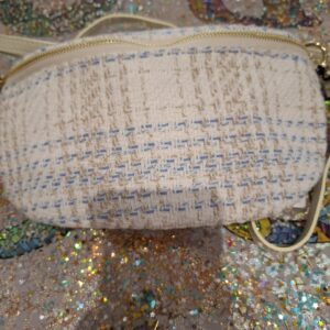 Sac banane textile beige et bleu