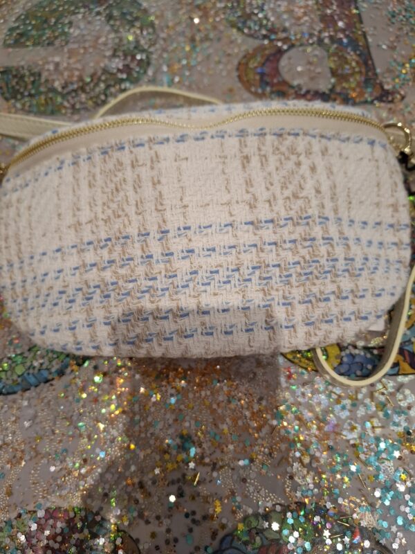 Sac banane textile beige et bleu